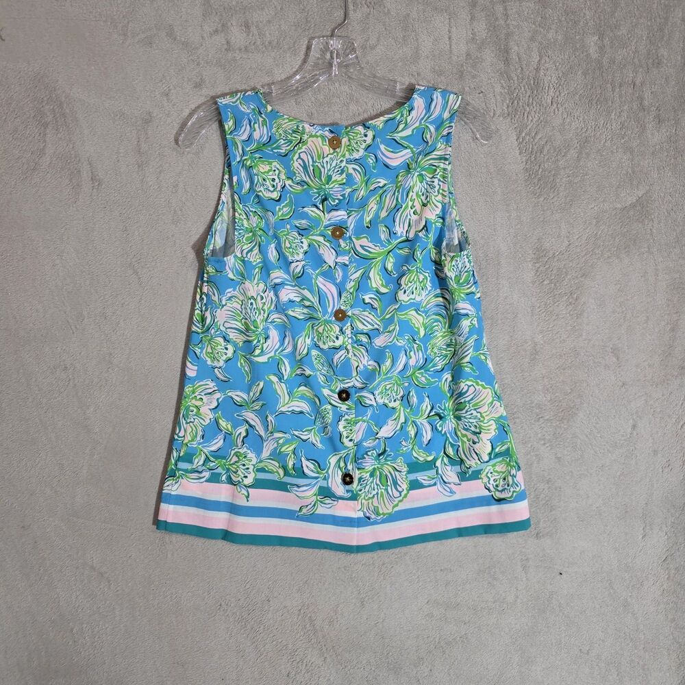 Lilly Pulitzer Women's Sleeveless Top  Button Front Blue Floral Sz Small